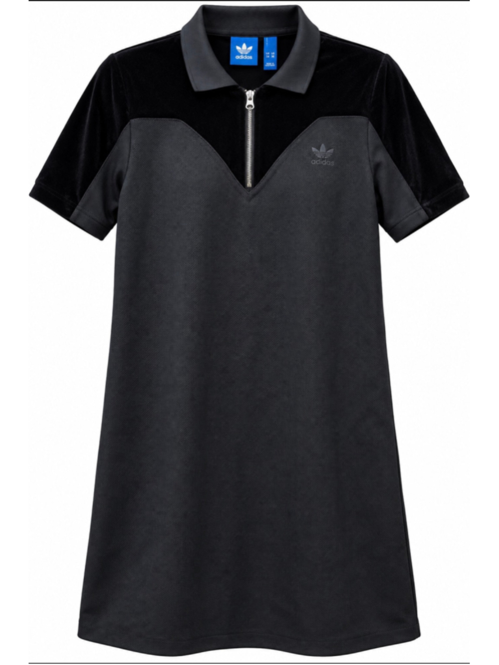 Adidas Originals Women’s Black Velvet Quarter Zip Polo Mini Dress Size M